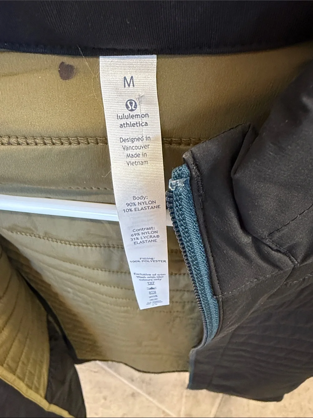 lululemon athletica Black Quilted Vest with Olive Lining